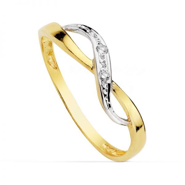 anillo oro comunion bicolor con circonitas