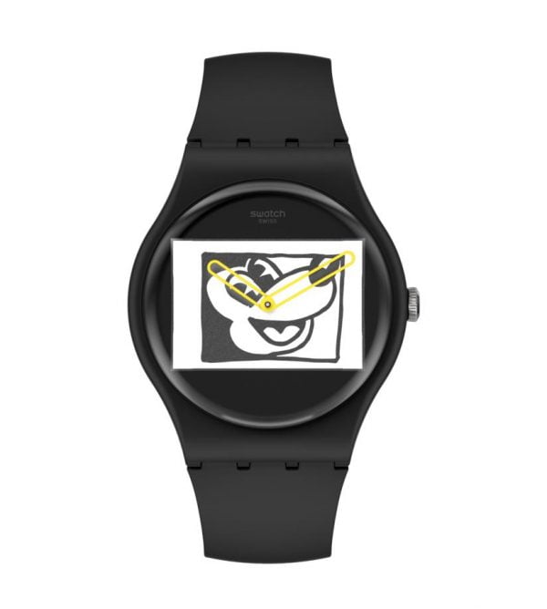 Reloj Swatch Blanc sur Noir Keith Haring Mickey Mouse Disney negro manecillas amarillas SUOZ337