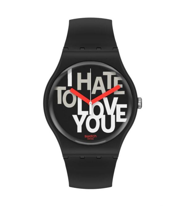Reloj Swatch Hate to love negro manecillas rojas SUOB185