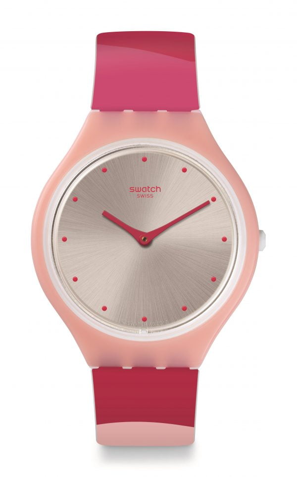 Reloj Swatch Skin rayas fucsias y rosa Skinset svop101