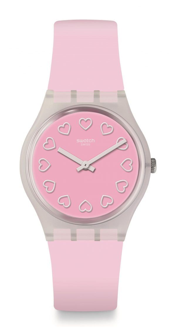 Reloj Swatch all pink rosa corazones blancos ge273