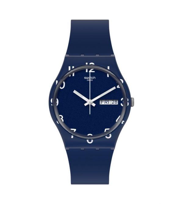 Reloj Swatch azul oscuro numeros blancos Over Blue GN726