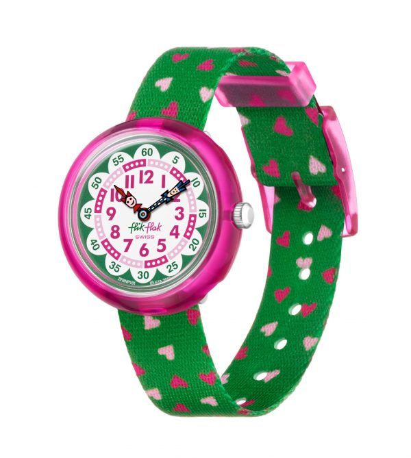 Reloj Swatch flik flak correa verde corazones FBNP161