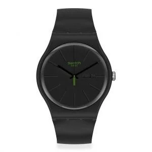 Reloj Swatch negro indices verdes NEUZEIT SO29B700