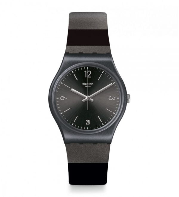 Reloj Swatch rayas negras y grises blackeralda GB430
