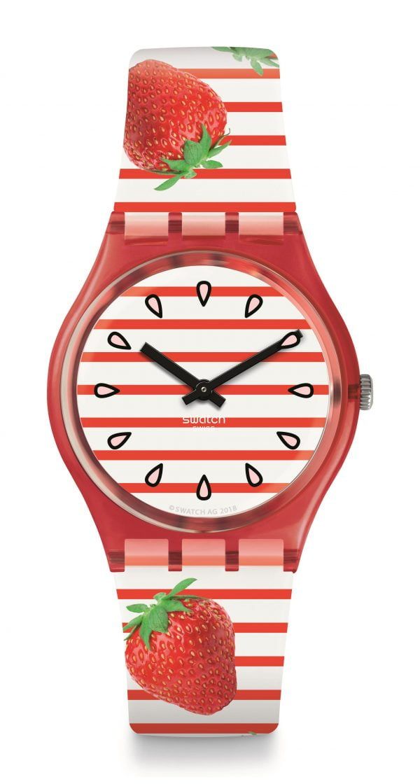 Reloj Swatch rayas rojas y blancas con fresas TOILE FRAISEE gr177