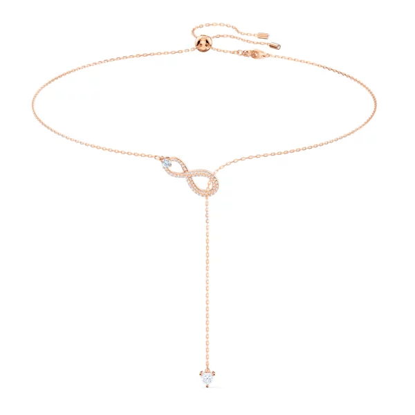 Swarovski collar infinity rosado con cristales blancos baño tono oro rosa 5521346