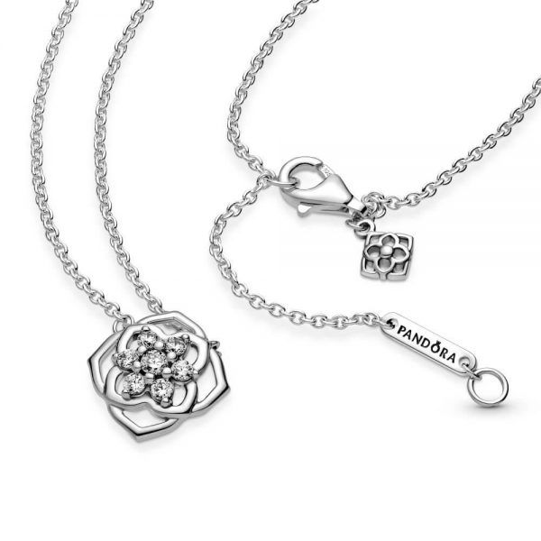 Collar plata con colgante en forma de rosa con circonitas Pandora 399370C01-45