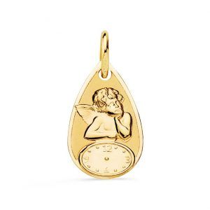 Medalla oro con forma de gota y reloj hora Angelito m9293-819