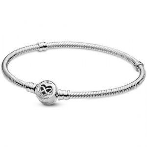 Pulsera plata cadena serpiente cierre corazon con infinito grabado love forever Pandora talla 18 599365C00-18