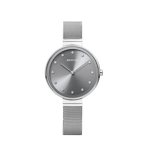 Reloj Bering corra malla de acero y esfera gris de 34 mm con cristales SWAROVSKI 12034-009