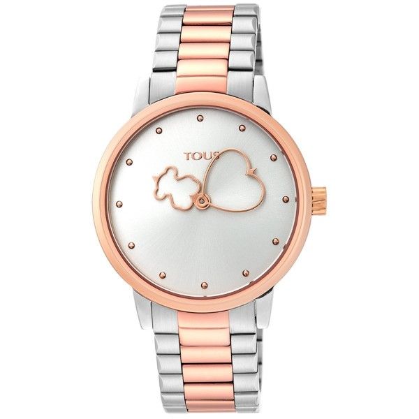 Reloj Tous Bear Time bicolor de acero IP rosado indices oso y corazon 900350315