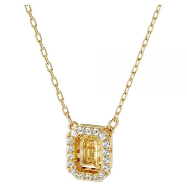 Collar Milienia Swarovski dorado con colgante cuadrado y borde de cristales blancos cristal central ambar 5598421