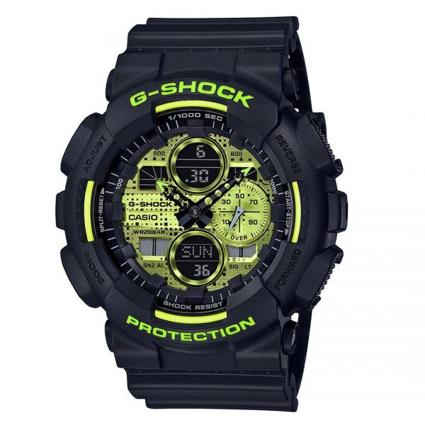 Reloj Casio G-Shock negro y fondo amarillo fosforesecente anadigi GA-140DC-1AER