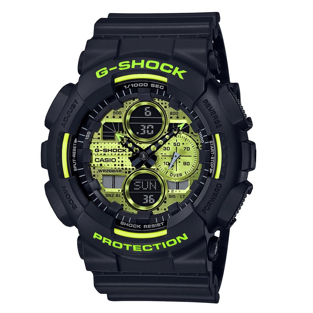 vestir Teleférico aprender Reloj Casio G-Shock negro y fondo amarillo fosforesecente anadigi  GA-140DC-1AER - Rossé & Mezea