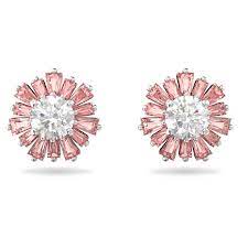 Pendientes plateados sunshine Swarovski con cristales rosados centro blanco 5642962